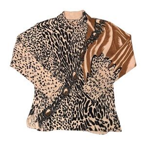 Vintage Animal Print Sweater with Chain Detail